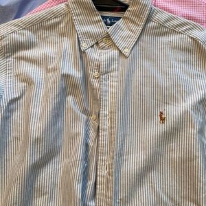POLO blue / white stripped button down shirt